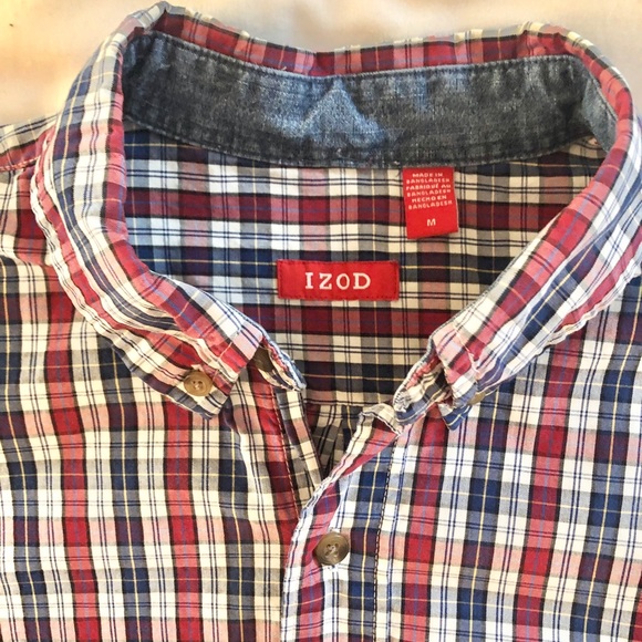 Men’s Izod Plaid Button Down, Medium Red and Blue - Picture 5 of 5